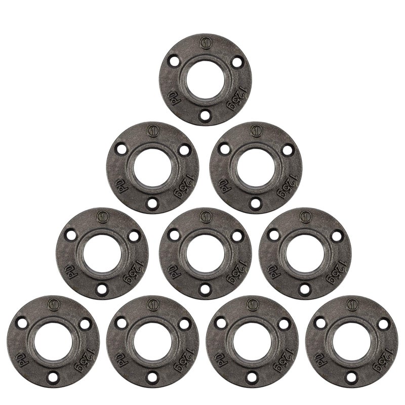 PIPE DECOR 1" Mini Floor Flange Fitting, 10-Pack, Malleable Iron, Fits One Inch Diameter Black Steel Plumbing Pipes and Nipples, Build Vintage DIY Pipe Industrial Furniture and Shelving - Image 1